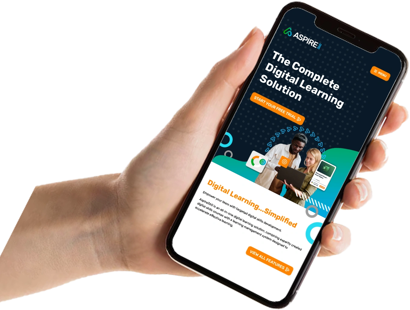 Mobile view of Aspire360 LMS on a smartphone, enabling learning on the go.