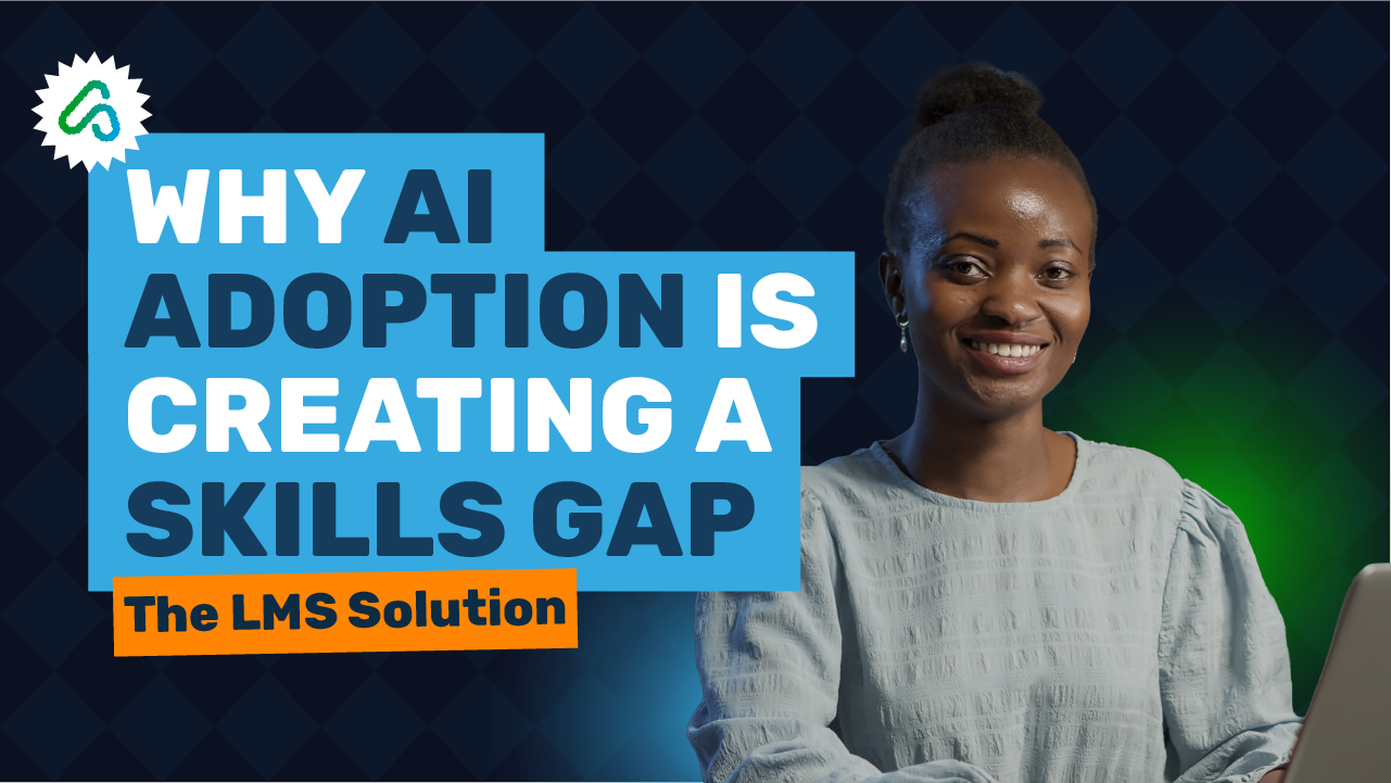 Aspire360 Blog header image showing a young woman at a laptop, with the blog title "Why AI Adoption is creating a skills gap: the LMS solution"